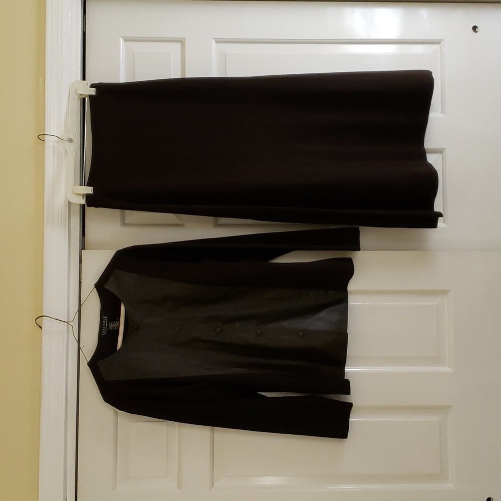 Brown leather and knit jacket and skirt